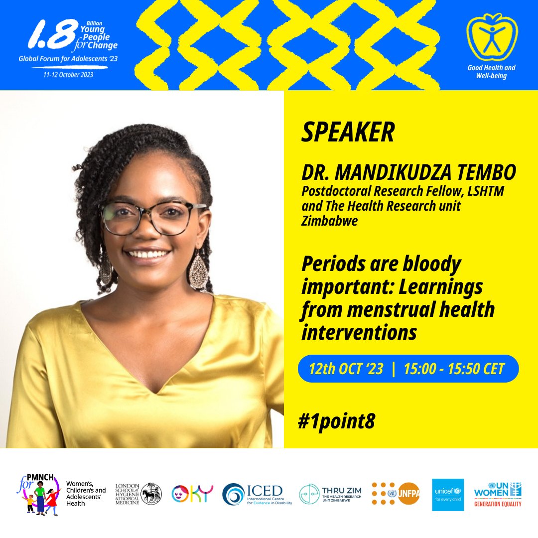ICED_LSHTM's tweet photo. Looking forward to today’s session ‘Periods are bloody important: Learnings from menstrual health interventions’ 🙌

Join presenters &amp; hear innovative solutions to enable girls with and without disabilities to thrive.

📅Today
⏰15:00-15:50 CET
🔗https://t.co/kCBNSqG5mW

#1point8 https://t.co/P4UvByX3Rg