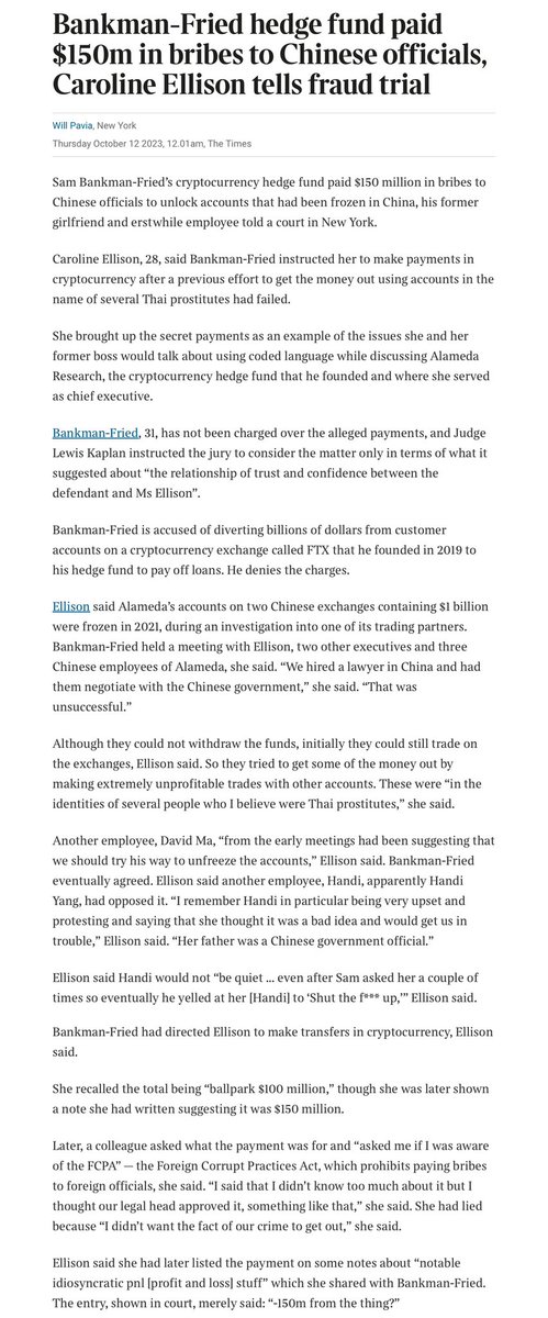ianbeckett's tweet photo. #CryptoCrap: Imploded offshore crypto exchange giant #FTX &amp; the failed alleged Thai prostitute straw-women op to allegedly bribe ($150m) Chinese officials to un-freeze $1bn of frozen #Alameda (#FTX’s shadowy sister) related funds. https://t.co/8Ukxe63pE1