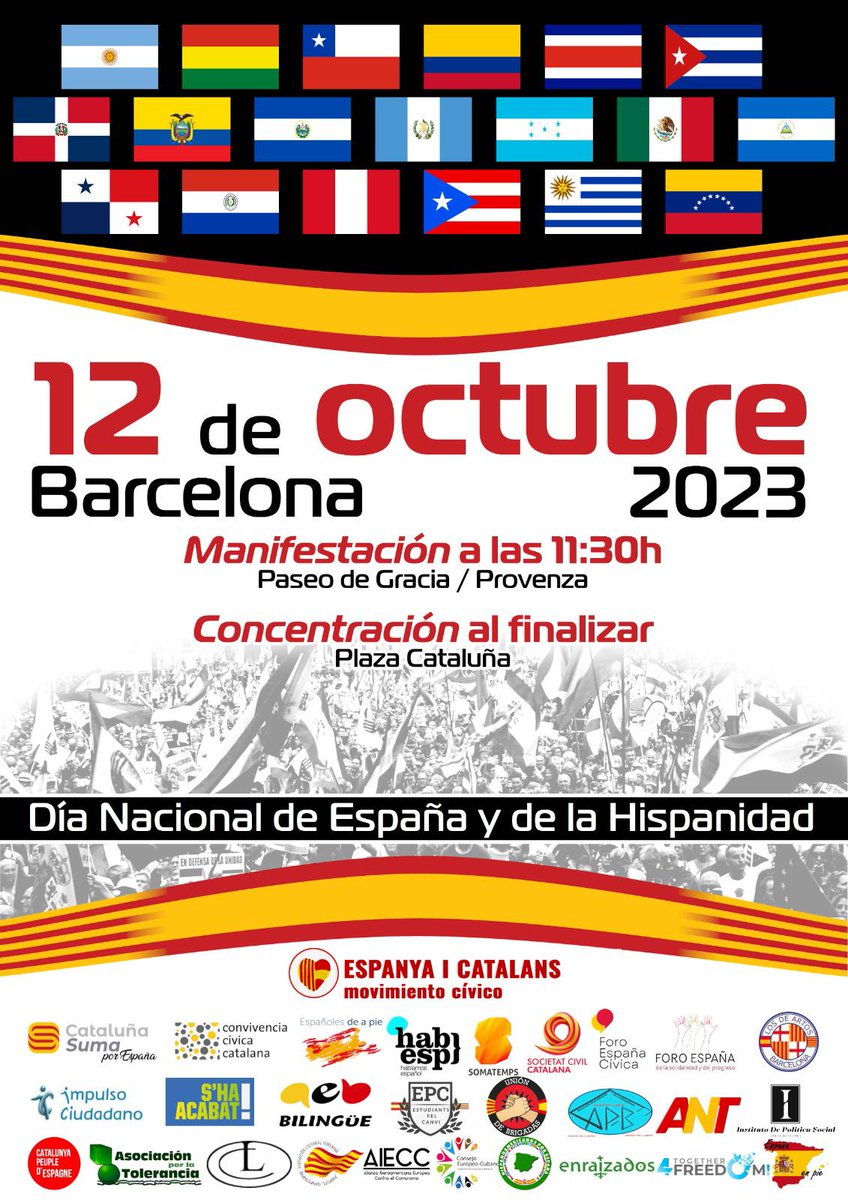 Hoy #12deOutubre,  Día de la Hispanidad, compartimos este homenaje junto a miles de ciudadanos y organizaciones civiles convocados por <a href="/espanyacatalans/">Espanya i Catalans</a> en Barcelona