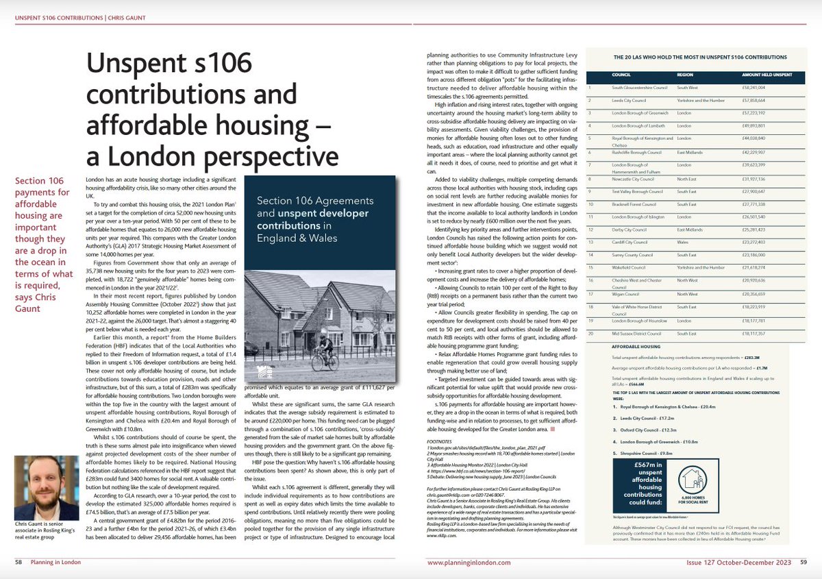 Senior Associate in our Real Estate Group, Chris Gaunt offers a London perspective on unspent s106 contributions and affordable housing for an article featuring in the current issue of Planning in London magazine. Read Chris’ full article below:
