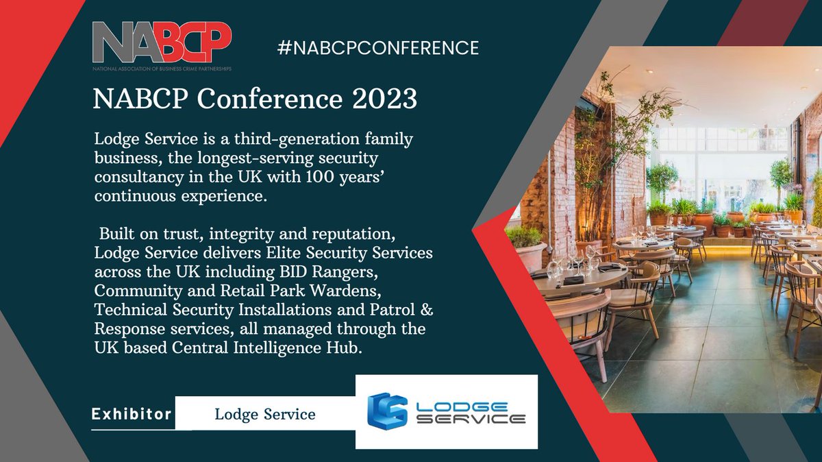 NABCPComms's tweet photo. π£ Welcoming @LodgeServiceUK as an exhibitor!
With a century of security expertise, they offer Elite Security Services: BID Rangers, Wardens, Technical Installations, and Patrol & Response, all from their UK Central Intelligence Hub. π’π
#LodgeService #NABCPConference https://t.co/ui0AtuUgPe