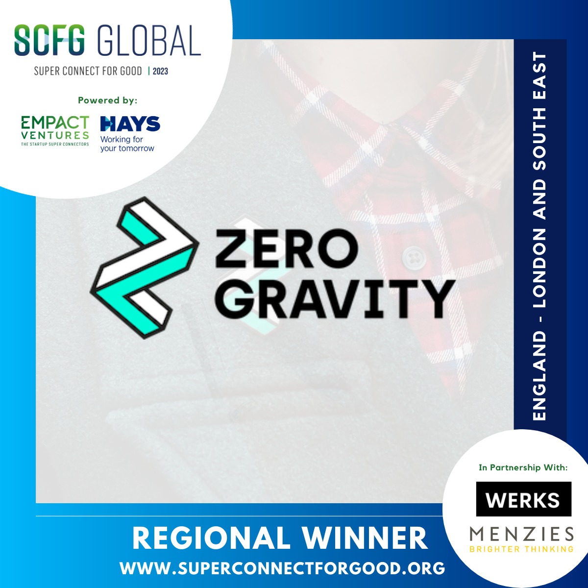 superconnectuk's tweet photo. We are delighted to announce @zerogravity as the #London & #SouthEast Winner for the Super Connect for Good 2023 Competition powered by Empact Ventures & @HaysWorldwide
Register to see our Regional Winners pitch at our Global Final on 29/11 https://t.co/43nQmqC076
#SCforGood https://t.co/e1dewsW18Y