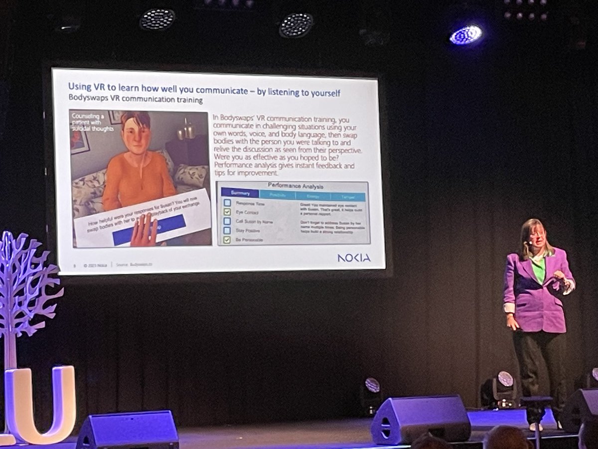 Some very interesting #VR use cases for example in mental health training at #FutureTech event by Leslie Shannon <a href="/nokia/">Nokia</a> @BusinessOulu_