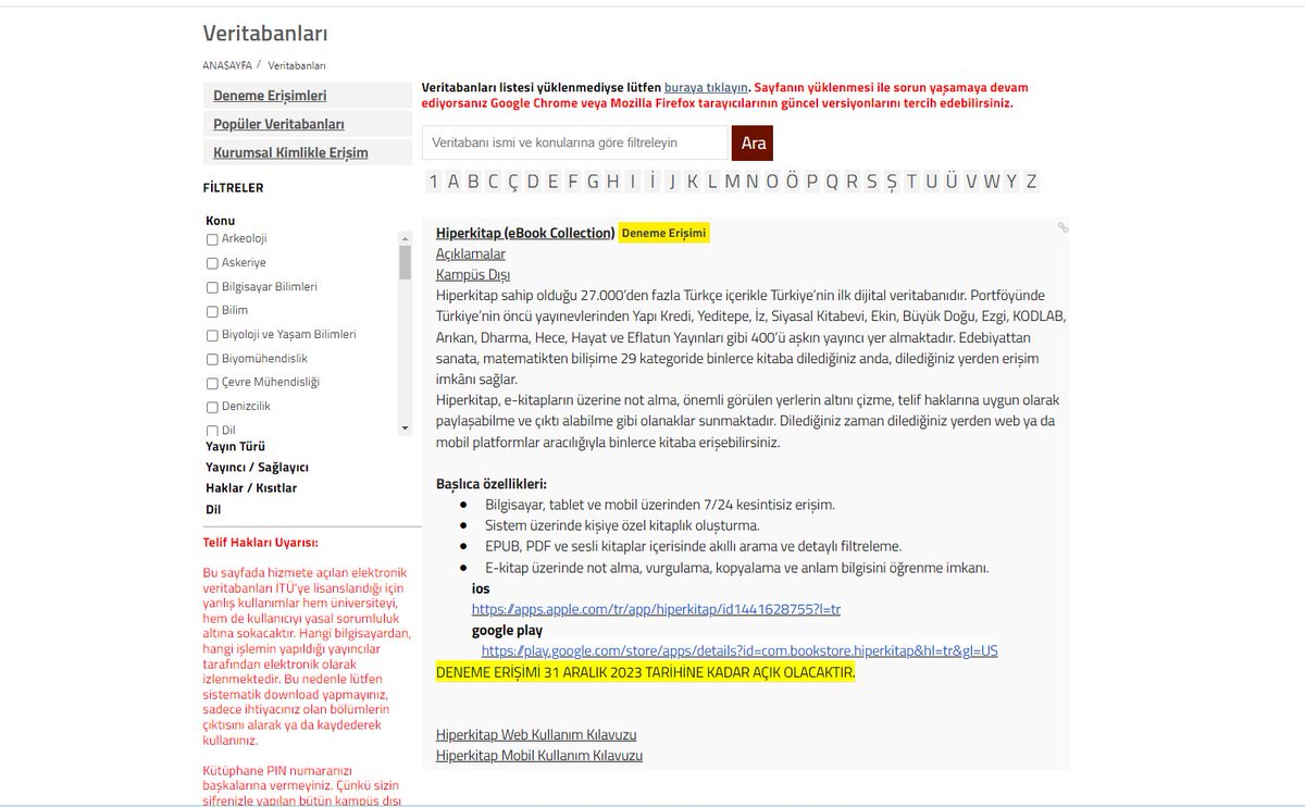 LibraryITU's tweet photo. Tarihten edebiyata, matematikten felsefeye, sanattan mühendisliğe 29  farklı konuda 400 yayınevinden derlenmiş 27.000’den fazla #Türkçe e-kitaba erişim sağlayan @hiperkitap #31Aralık2023'e kadar #deneme erişimine açılmıştır. 🔗https://t.co/yohKh6DE4d @itu1773 @itulisansustu https://t.co/wKRpKvFRzS