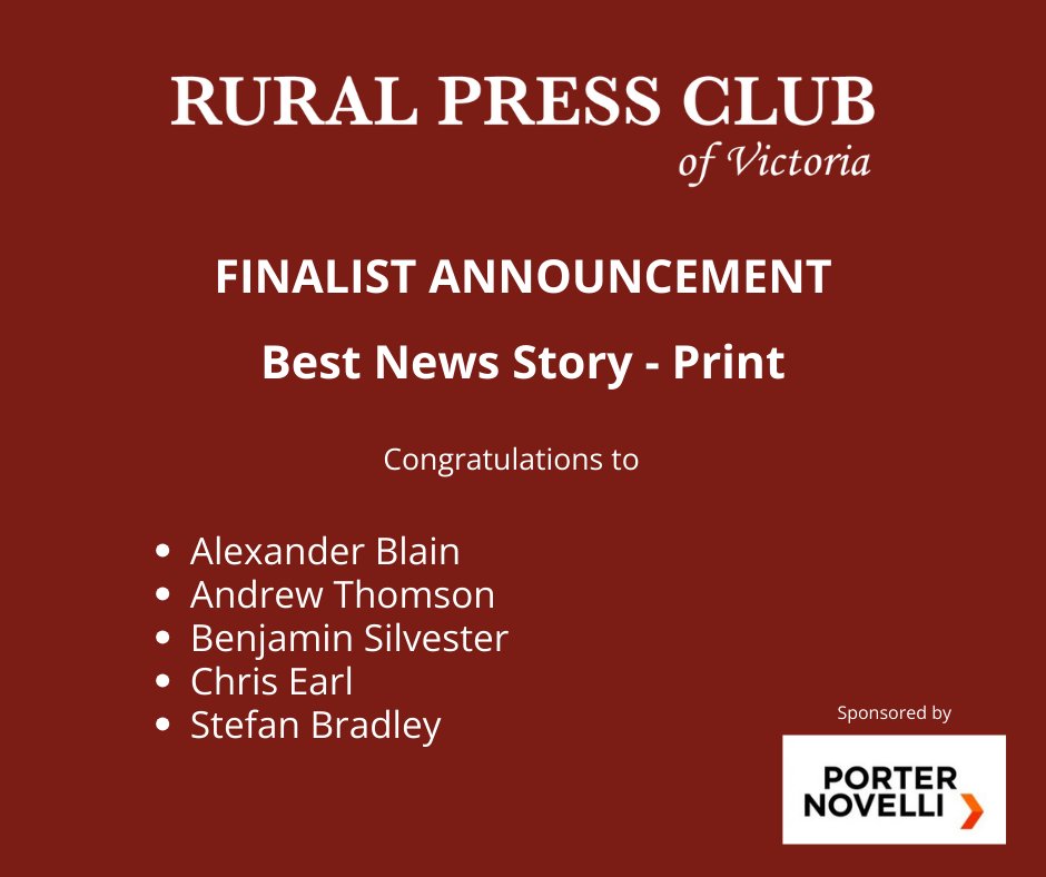 Best News Story (Print) - sponsored by <a href="/porternovelliau/">Porter Novelli Australia</a>.
Congratulations to the finalists (listed in alphabetical order).
<a href="/blainey_13/">Alexander Blain</a>, Andrew Thomson, <a href="/benksilvester/">Benjamin Silvester</a>, Chris Earl &amp; Stefan Bradley.