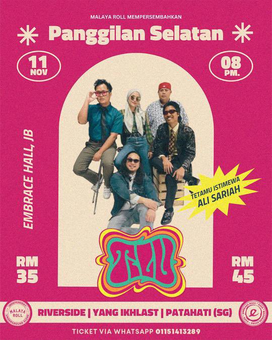 TILUBAND's tweet photo. Hello teman-teman di Johor, SURPRISE! TILU akan berada di Embrace Cafe bersama Riverside, Yang Ikhlast, dan Patahati (SG) pada 11/11 ni! @AliSariah pun ada, geng! So beli tiket korang cepat di https://t.co/Vt1Jw1xMtH dan kita jumpa disana, ok! https://t.co/ommlA0d48r