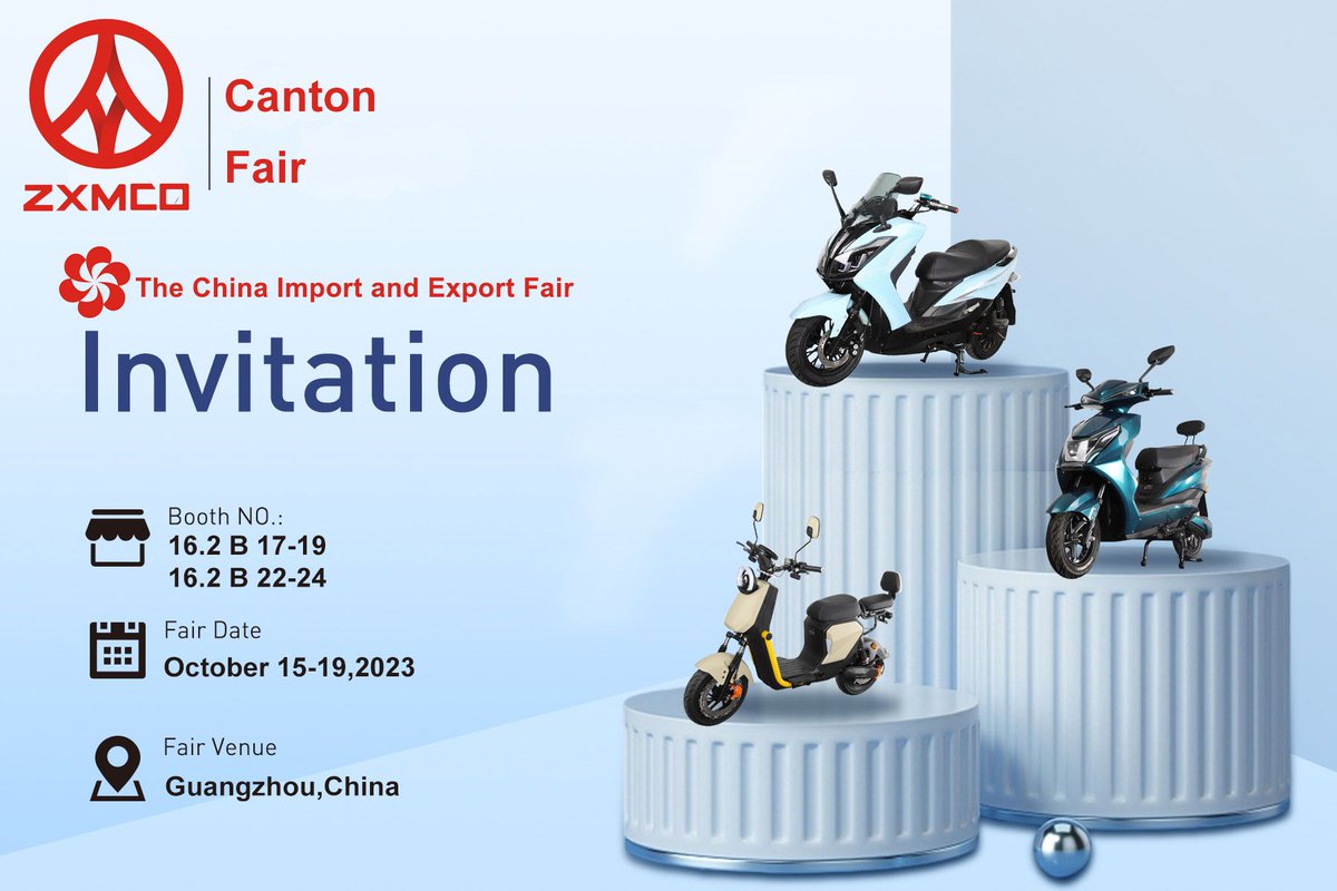ZXMCO_ltd's tweet photo. Welcome to #ZXTEC! We are very excited to announce that we will participate in the 134th Canton Fair and showcase our latest motorcycle products and innovative technologies.
#ZXMCO #ELECTRICMOTORCYCLE #electricbicycle #electircscooter #cantonfair #guangzhou #motorcycle https://t.co/3jUiIY08QX