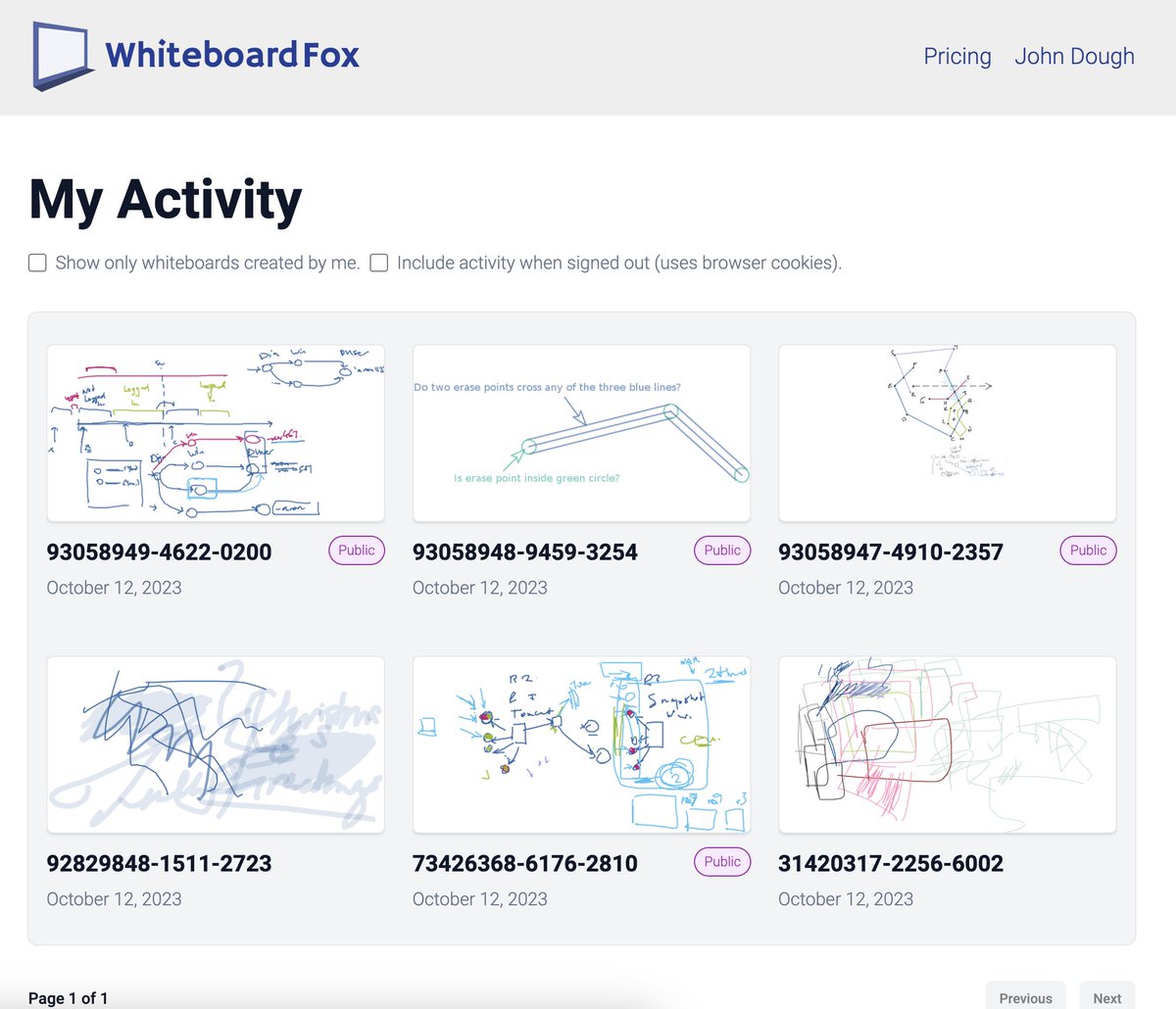 New feature in WhiteboardFox.com :
View the whiteboards you have previously accessed by clicking 'My Activity' in the Profile page 😀