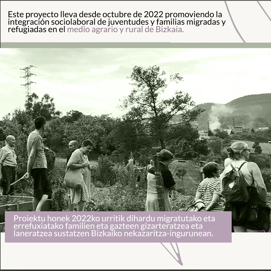 Este proyecto tiene 2 objetivos principales: 

1) Capacitar a la población joven, migrada y refugiada en iniciativas agroecológicas.

2) Concienciar a la sociedad bizkaina para defender la soberanía alimentaria y del derecho a la alimentación.

 elkarcredit.org/en-marcha-un-n…