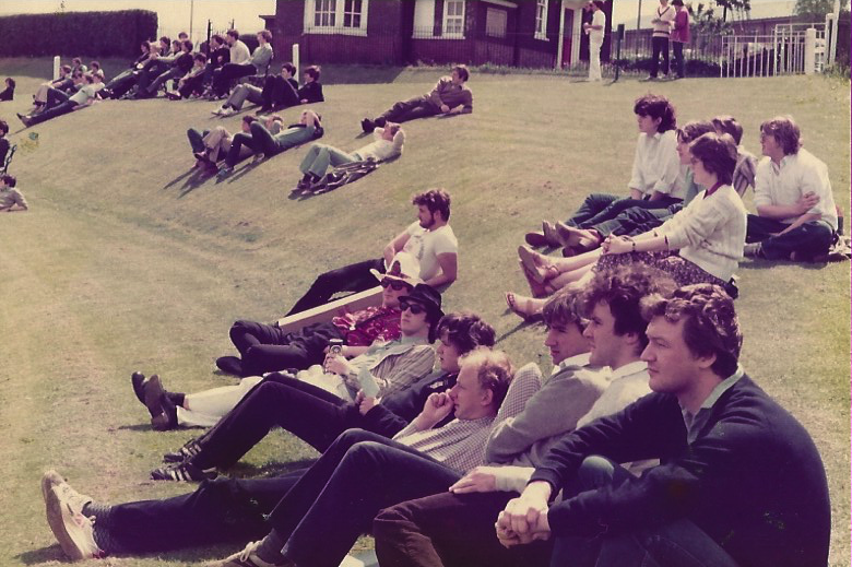 buggerbrexit1's tweet photo. @leebrackstone Thank you. In return, here's can you spot who is watching cricket in summer attire at the Durham Racecourse ground c. 1981. I was ahead of the curve! https://t.co/EL9Qv1uQZs