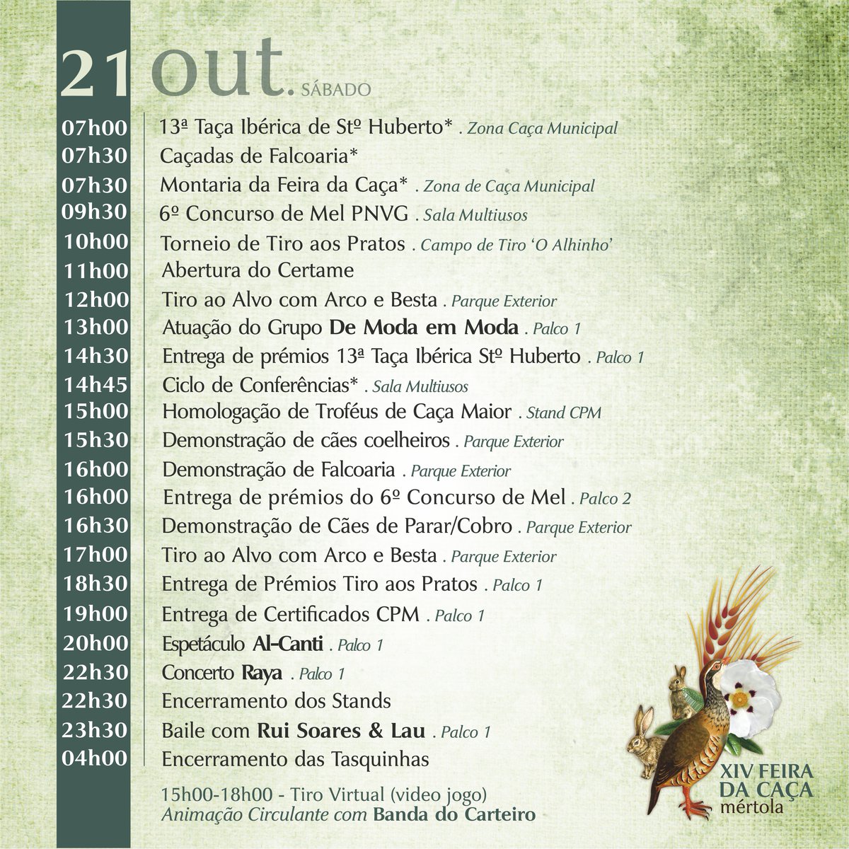 CMMertola's tweet photo. 🆕Já se encontra disponível o programa da Feira da Caça de Mértola, que se realiza de 20 a 22 de outubro no Pavilhão Multiusos Expo Mértola. https://t.co/rMKiektQLO