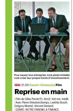 TTT dans <a href="/Telerama/">Télérama</a> pour "Reprise en main" qui sera diffusé ce soir à 21H sur <a href="/CanalplusCinema/">CANAL+ Cinéma</a> !
Avec <a href="/DeladonchampsP/">Pierre Deladonchamps</a> <a href="/DoschLaetitia/">Laetitia Dosch</a>  <a href="/Gregory_Montel/">Gregory Montel</a> <a href="/OldFinnegan/">Finnegan Oldfield</a> <a href="/SamuelChurin/">Samuel Churin</a> <a href="/ChoiratY/">choirat yannick</a> <a href="/mohamedbrikat/">Momo</a> , Rufus, Marie Denarnaud, Sophie Cattani... 
<a href="/jour2fete/">Jour2Fête</a> @fakir