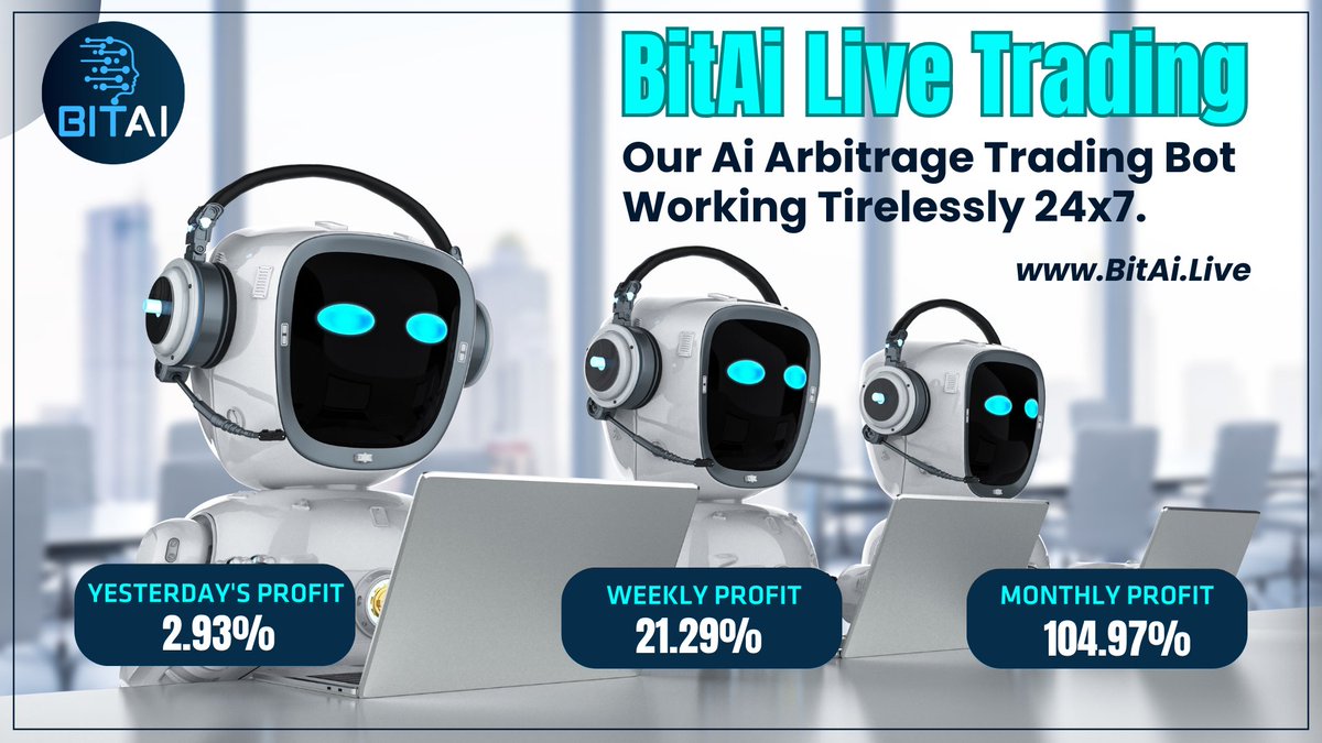 bitaiarbitrage's tweet photo. Our AI Arbitrage Trading Bot working tirelessly 24x7.
Have you marked yesterday’s 💵profit💵 made by our Ai Bot❓
🤩Check your dashboard & Comment 👉“PROFIT”
#bitai #onlinetrading #cryptotrading #aibot #aitrading #arbitragetrading #community #massiveresponse #cryptoincome https://t.co/YFQpCuifaM