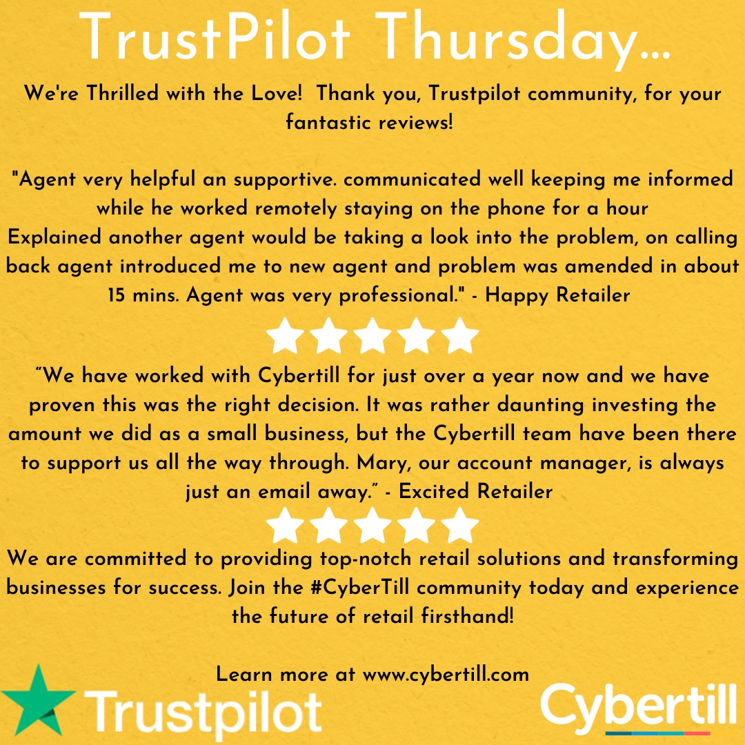 cybertill's tweet photo. TRUSTPILOT THURSDAY

🌟✨ We're Thrilled with the Love! ✨🌟 Thank you, Trustpilot community, for your fantastic reviews! 🙏🤗

 Join the #CyberTill community today and experience the future of retail firsthand!

🔗 Learn more at https://t.co/EvaN5OheWR https://t.co/9RO4hhHGDh