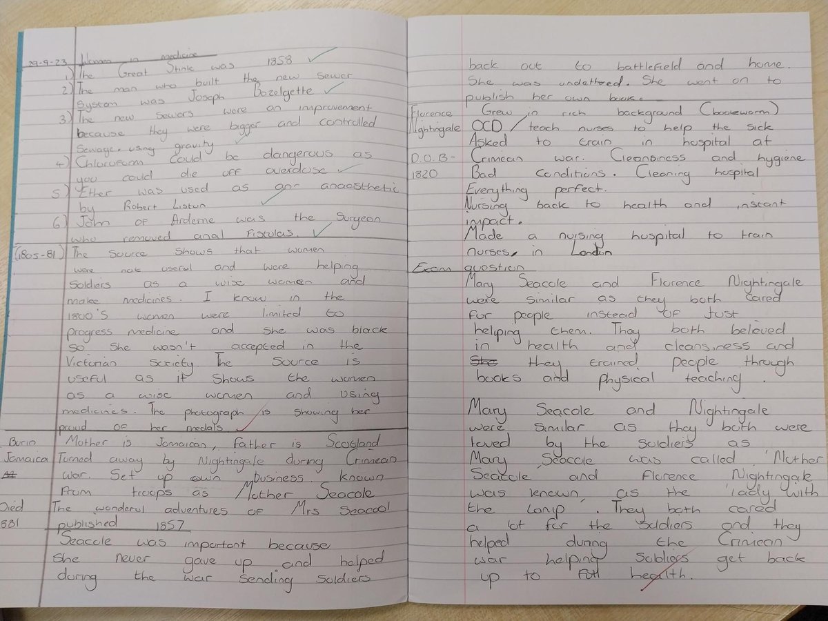 Great work from year 10 who have studied Mary Seacole's contribution to medicine!