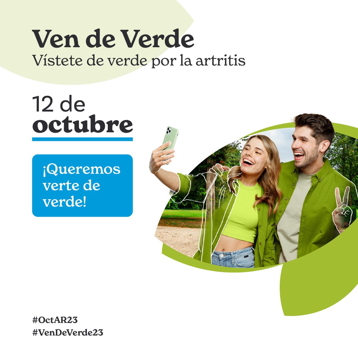 ConArtritis's tweet photo. En el #DíaMundialdelasEnfermedadesReumáticas, mandamos todo nuestro apoyo a todas las personas que viven cada día con estas patologías y os animamos a que, juntos, les demos visibilidad en este día 💚 Vístete de verde y comparte tu foto con el hashtag #VenDeVerde23
#OctAR23 https://t.co/sx5uckvGoO
