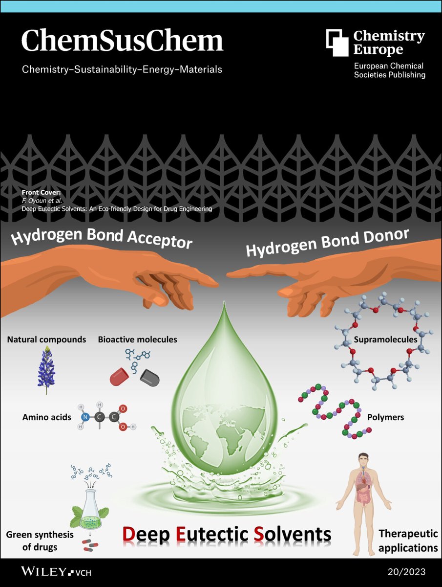 Check out the Front Cover of our article titled '#Deep_Eutectic_Solvents: An Eco‐friendly Design for #Drug_Engineering', which has been published in @ChemSusChem (IF 2022: 8.4). …mistry-europe.onlinelibrary.wiley.com/doi/full/10.10…