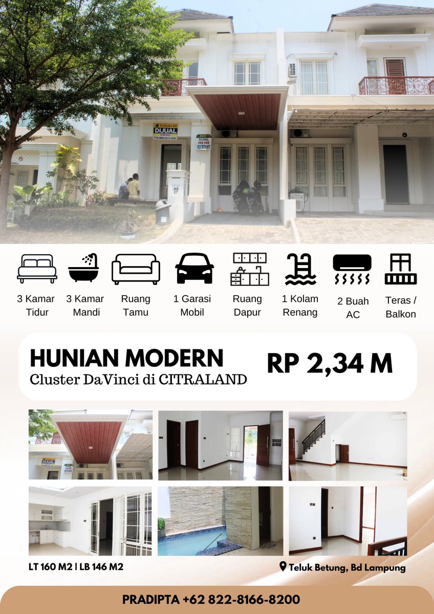 Rumah Impian dengan Fasilitas Lengkap di Cluster DaVinci, Citraland Bandar Lampung, Hunian di Cluster DaVinci, dengan harga terbaik yang takkan Anda temukan di tempat lain Rumah mewah dengan fasilitas lengkap siap menemani kebahagiaan Anda dan keluarga #JualRumah #Rumahelit #Bdl