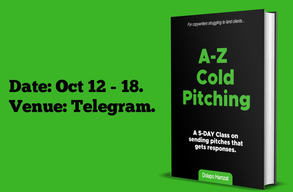 dolapohamzat01's tweet image. Struggling to land copywriting clients?

For 5 DAYS, 

I will hold you by hand to master one of the biggest vehicles to landing clients;

COLD PITCHES.

To get in, just:

• RT.
• comment "CP"

I'll send you the class link.

(Free for Limited Time - Must Be Following to DM)