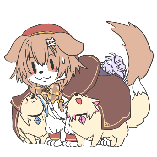 inugami korone ,nekomata okayu animalization bone hair ornament hair ornament dog white background no humans hat  illustration images