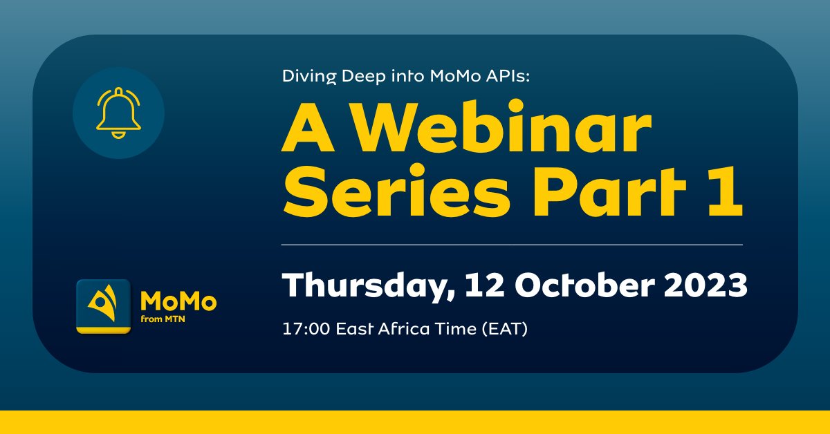 Join us with <a href="/Ddamulirallan/">Ddamulira Allan</a>,<a href="/timothykasaga/">Timothy Kasaga</a>,<a href="/kavykavi/">Daisy Kavinya Mwanzia</a>, Raees Abdool-Gaffar and GSMA today on the 12 October as they reveal the power of #MoMoAPIs. Learn more about their functionalities, Postman Collections and more. Register now, secure your spot: bit.ly/3tsaT5b