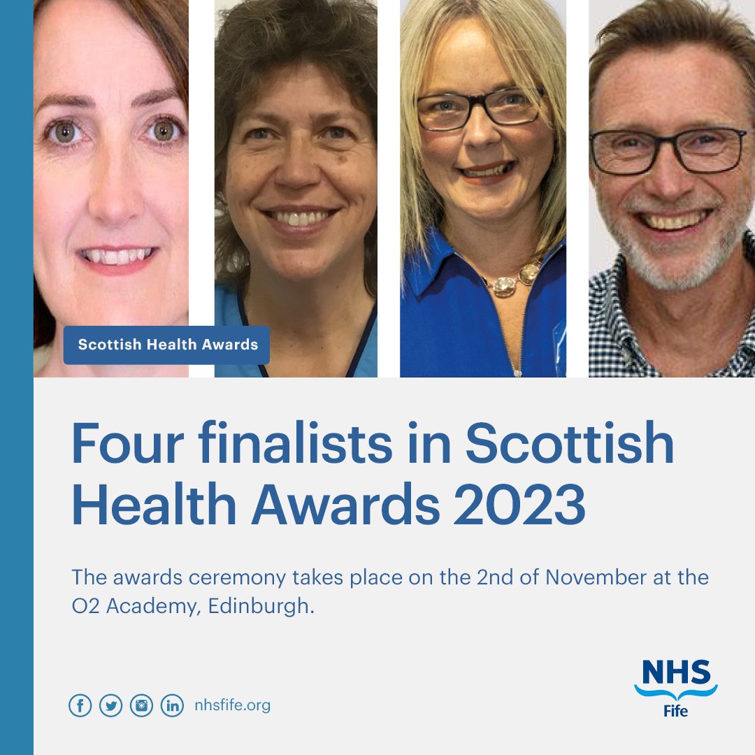 nhsfife's tweet photo. We were proud to learn that NHS Fife has four finalists in this year's Scottish Health Awards:

👩‍⚕️Doctor Award:
Dr Joanna Bowden
Dr Kerri Davidson

📈Allied Health Professional Award:
Pierette Melville

🌍Global Citizenship Award:
Dr Andrew Blaikie

https://t.co/lmie3h7fMT https://t.co/dXDhoXkG2d