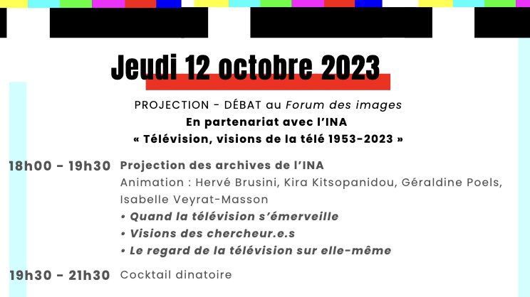 🎯 Jour J ! En route pour Paris pour participer à l’événement inaugural du réseau Télé\Visées. 
Soirée en partenariat avec l’INA au Forum des images : «  Télévision, Visions de la télé » à partir de 18h.
<a href="/ce/">Chris Ecklebe</a>