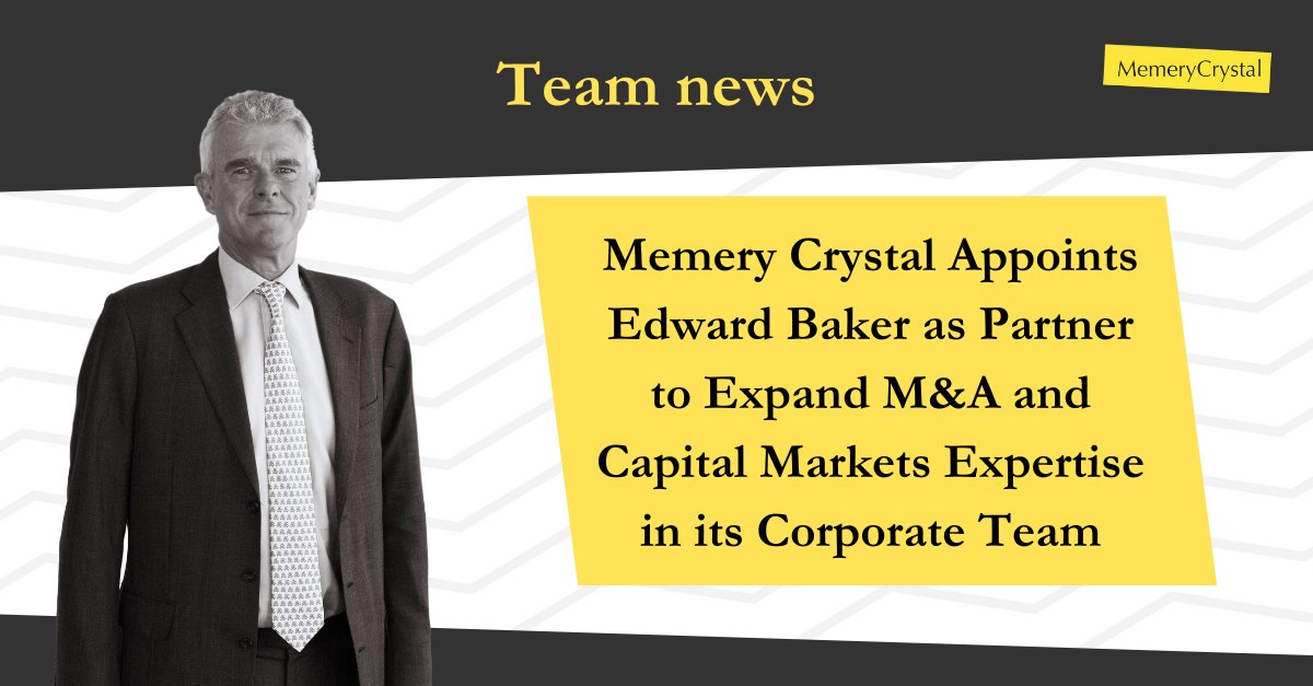 bit.ly/46uayO6
Edward Baker, a corporate transactional lawyer with public M&amp;A focus, has joined Memery Crystal as Partner in its Corporate Team. Edward has almost 30-years of experience that includes advising leading listed and non-listed companies on M&amp;A.