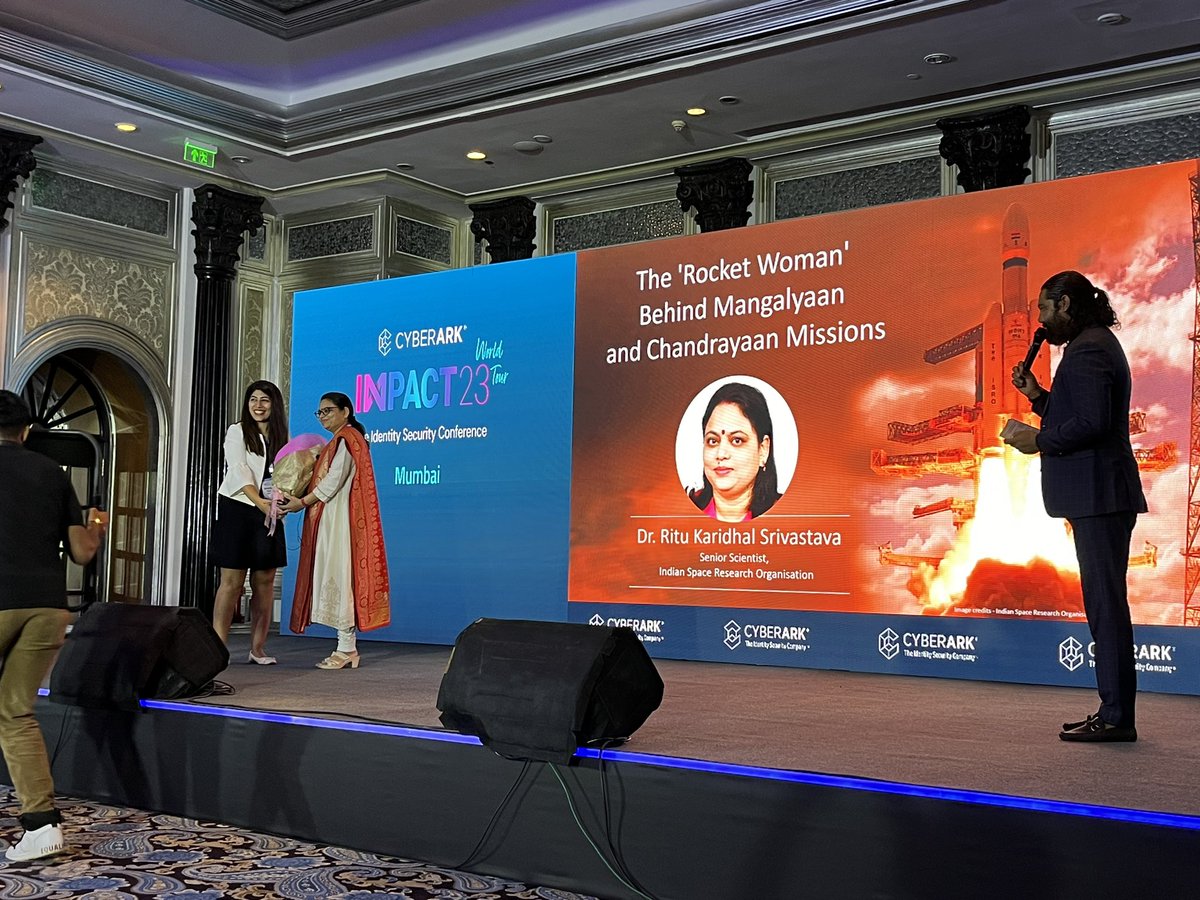 jain_achintya's tweet photo. We hear from India’s very own ‘Rocket Woman’ - Dr. #RituKaridhalShrivastava of ISRO. 

She took us through the layers of Chandrayaan 3 moon landing success. Her inspiring vision and complexity strategies leave us humble &amp; inspired!

#Impact2023 #ImpactMumbai #IdentitySecurity https://t.co/G4GlufRZES