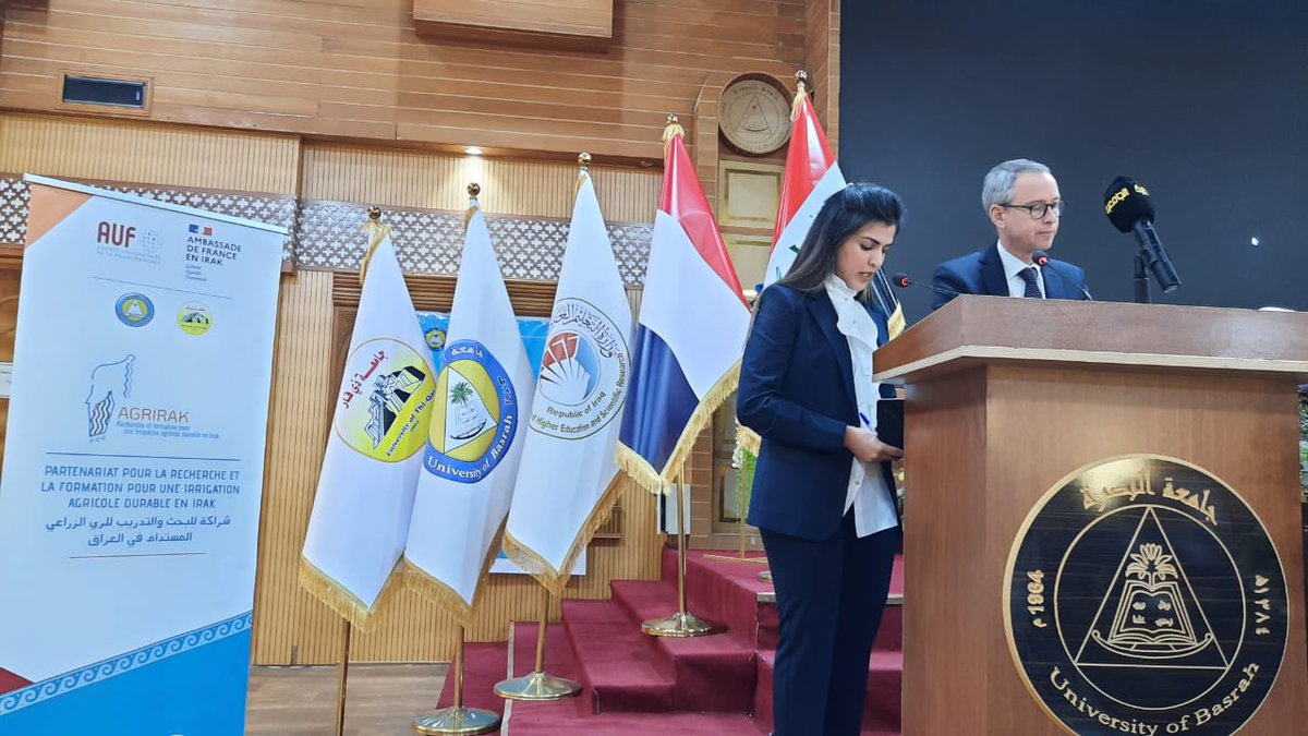 AUF - Moyen-Orient (@auf_moyeno) on Twitter photo 🇮🇶🇫🇷Lancement officiel à Bassora du projet Agrirak
Partenariat pour la recherche et la formation pour une irrigation agricole durable en Irak, opéré par l’AUF et financé par <a href="/FranceBagdad/">La France en Irak</a>:répondre aux effets du changement climatique et construire un réseau scientifique🇮🇶🇫🇷durable 🇮🇶🇫🇷Lancement officiel à Bassora du projet Agrirak
Partenariat pour la recherche et la formation pour une irrigation agricole durable en Irak, opéré par l’AUF et financé par <a href="/FranceBagdad/">La France en Irak</a>:répondre aux effets du changement climatique et construire un réseau scientifique🇮🇶🇫🇷durable