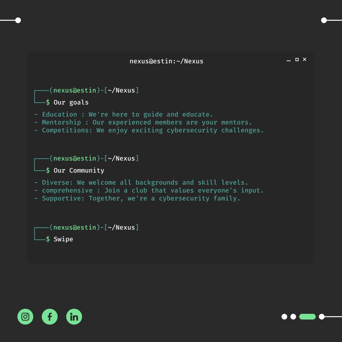 Nexus_Security1's tweet photo. Welcome to Nexus Security Club!
Explore our mission at the Higher School of Computer Science and Technology in Amizour, Béjaïa.
Join us to be a part of something significant in the world of cybersecurity!
#cybersecurity #Infosec #estin #cyberawareness #jointheclub #staytuned https://t.co/DYmoiOmGdS