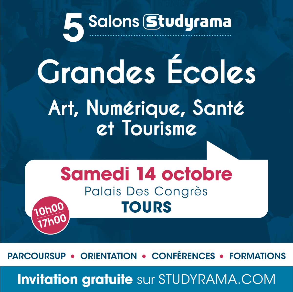 Retrouvez nos équipes sur le Salon <a href="/studyrama/">Studyrama</a>   Grandes écoles de Tours, Samedi 14 octobre de 10h à 17h, au Palais des Congrès