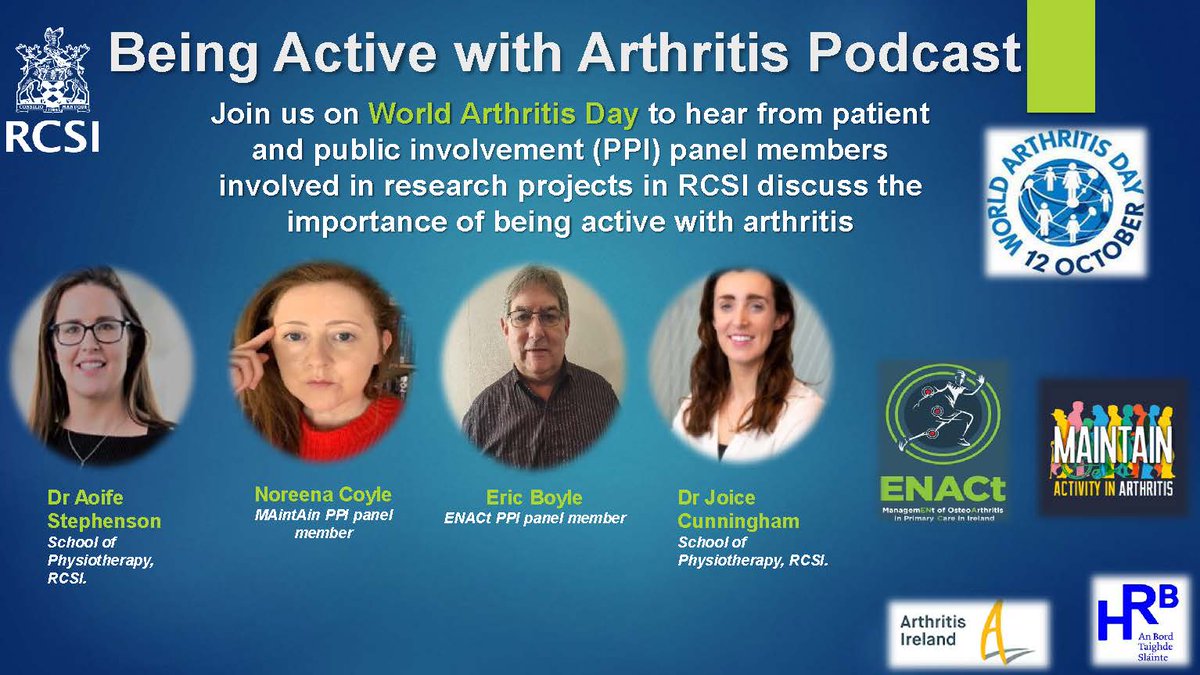 Arthritisie's tweet photo. To celebrate World Arthritis Day, @RCSI_Irl researchers have recorded a podcast discussing the importance of being active with arthritis with patient and public panel members. 

Listen here: https://t.co/d7eQ89BxlS https://t.co/haMqLWuOs7