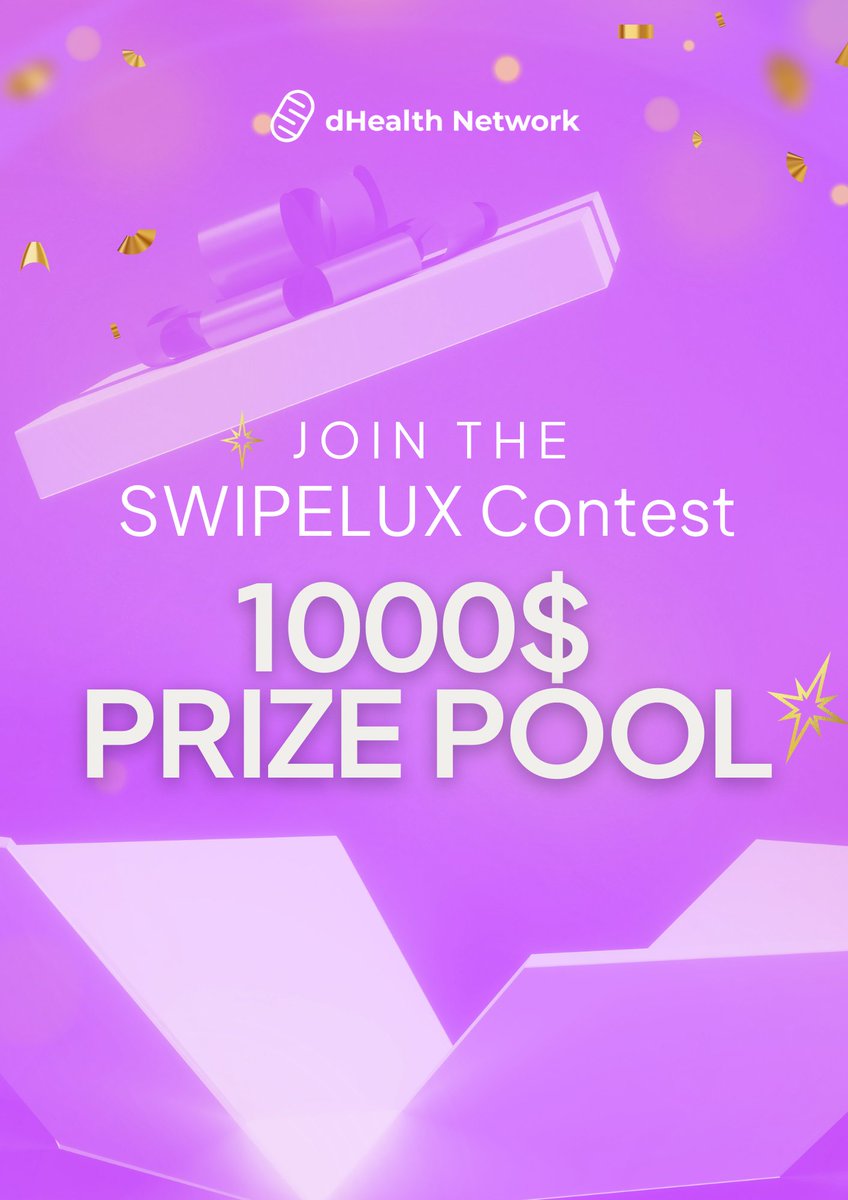 dHealth_Network's tweet photo. 📢 Attention, dHealth enthusiasts
Brace yourselves for 2 weeks of epicness! 
Our @swipelux campaign is live today, offering you the chance to earn $DHP just by engaging on our social media. 
And yes, there's a $1000 prize pool! 🚀 

Join the contest now: https://t.co/84Ck40kghx