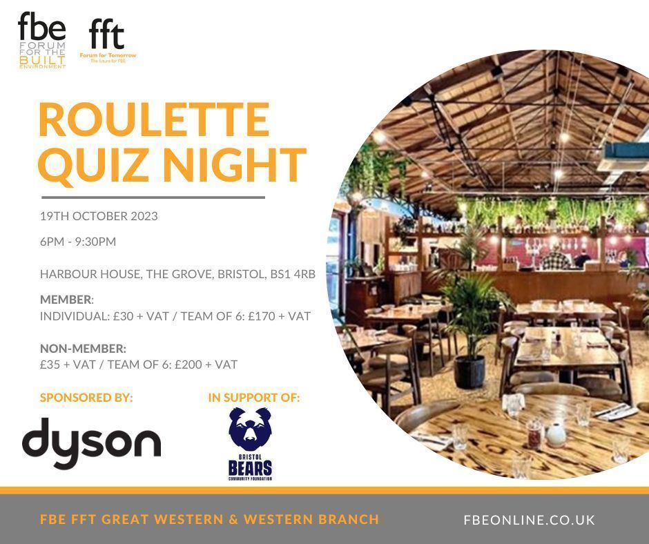 fbe (@fbeonline) on Twitter photo In one week we join fbe and fft Western for the interactive pub quiz of the year.
In support of <a href="/BristolBears/">Bristol Bears š»</a> community foundation and kindly sponsored by @dyson
Full details online at buff.ly/3PAWnzg
#fbe #fft #networking #builtenvironment In one week we join fbe and fft Western for the interactive pub quiz of the year.
In support of <a href="/BristolBears/">Bristol Bears š»</a> community foundation and kindly sponsored by @dyson
Full details online at buff.ly/3PAWnzg
#fbe #fft #networking #builtenvironment