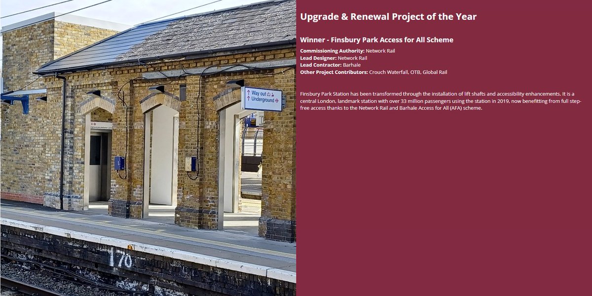 Congratulations Finsbury Park Access for All Scheme! 

Our Founder &amp; Director <a href="/HodderPPRIBA/">Stephen Hodder</a> had the honor of judging on the Upgrade &amp; Renewal panel &amp; said it was "An excellent project affording accessibility and connectivity to all whilst allowing continuity of operations." #BCIA