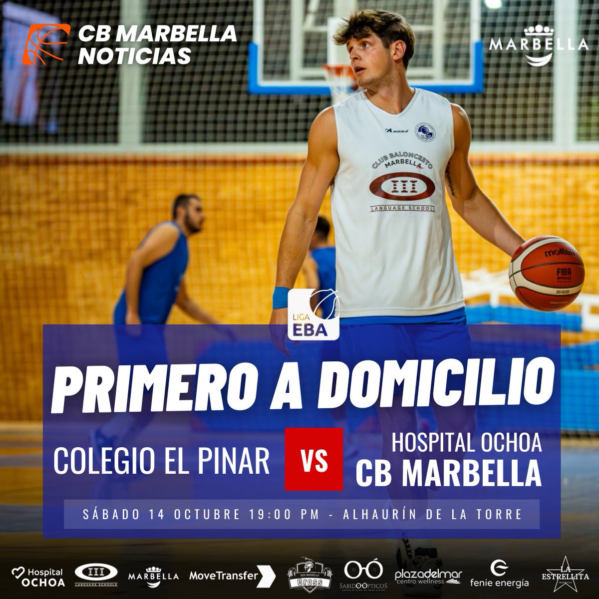 CBMarbella1's tweet image. 🏀 ¡Segundo asalto de la temporada en la Liga EBA! 🏀

🔵 Hospital Ochoa CB Marbella 🔵 se enfrenta este fin de semana a Colegio El Pinar en su feudo, en lo que promete ser un duelo de titanes. Tras nuestro debut triunfal frente a Unicaja, llegamos cargados de energía y confianza