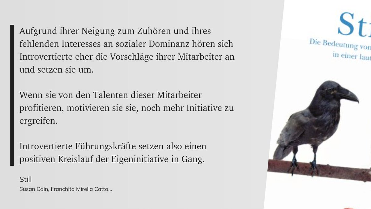 Moritz Meißner (@momeissn) on Twitter photo Sind Extrovertierte die besseren Führungskräfte?
Weil sie gerne im Mittelpunkt stehen, wird Ihnen oft Führungskompetenz zugeschrieben.
Leider werden regelmäßig Introvertierte unterschätzt. <a href="/susancain/">Susan Cain</a>
<a href="/AdamMGrant/">Adam Grant</a> #still #extraversion #big5 Sind Extrovertierte die besseren Führungskräfte?
Weil sie gerne im Mittelpunkt stehen, wird Ihnen oft Führungskompetenz zugeschrieben.
Leider werden regelmäßig Introvertierte unterschätzt. <a href="/susancain/">Susan Cain</a>
<a href="/AdamMGrant/">Adam Grant</a> #still #extraversion #big5