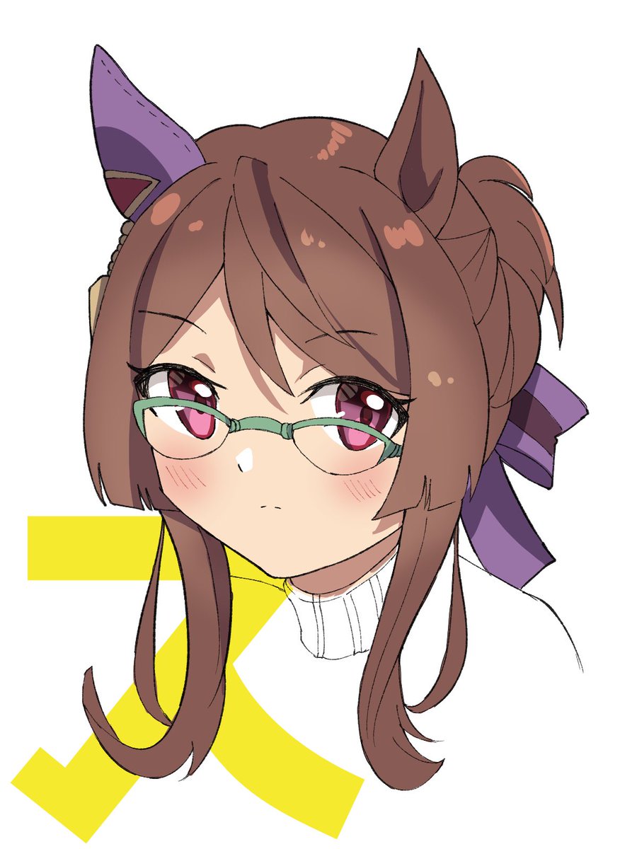 1girl animal ears horse ears solo glasses brown hair white background  illustration images