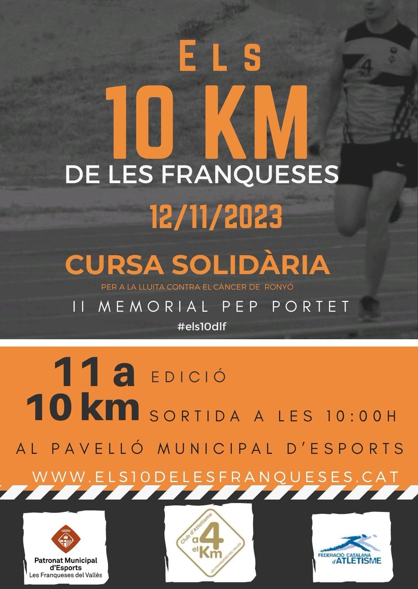Obertes inscripcions als 10 km de Les Franqueses. Corre el proper 12 de Novembre els 10 km i ajudaràs a la recerca contra el càncer de ronyó. Inscripcions a xipgroc.cat/ca/curses/LesF…
<a href="/OncoSantPau/">OncoSantPau</a> <a href="/Maroto5Pablo/">Pablo Maroto</a> @Pmesportslf <a href="/JACorchado/">Juan Antonio Corchado/❤</a> <a href="/FranCOLOME/">Francesc Colomé</a>