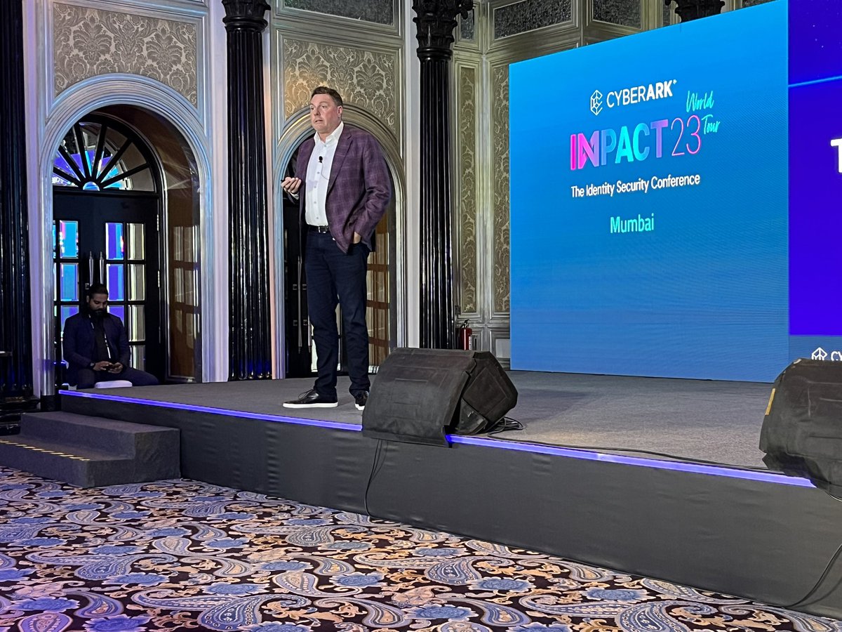 jain_achintya's tweet photo. For starters, @CyberArk focuses on evolving customer needs while enabling Zero Trust. 

Mr. Kelly presents our security strategy with versatile &amp; dynamic product updates.

We’re anticipating a paradigm shift in cybersecurity! 🌐💻

#Impact2023 #ImpactMumbai #IdentitySecurity https://t.co/iO6SfKudPx