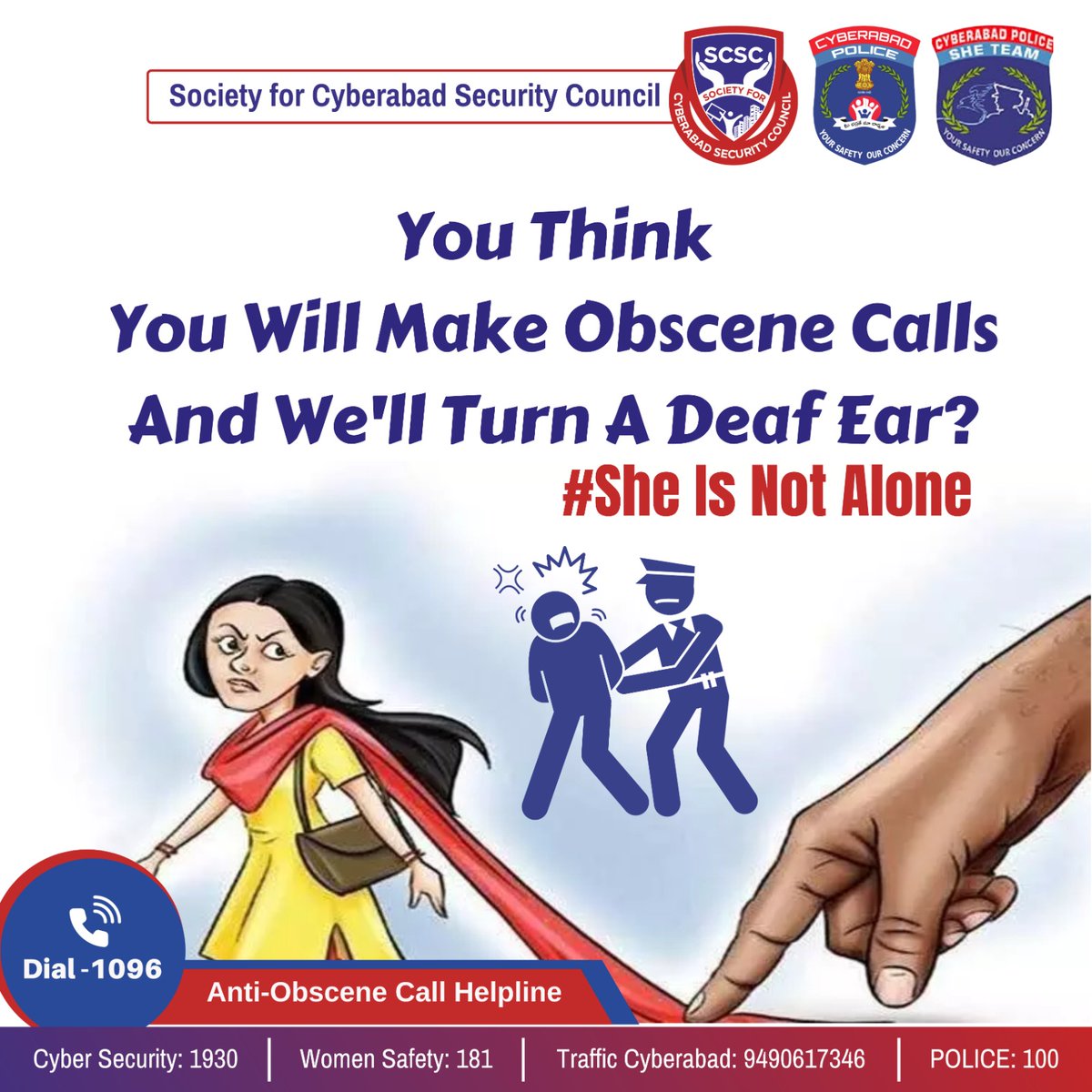 SCSC_Cyberabad's tweet photo. ๐ข๐ซ No Tolerance for Obscene Calls! ๐ซ๐ข
Do you think you can make obscene calls and go unnoticed?
๐
โโ๏ธThink again! #SheIsNotAlone.
We're here to stand up against harassment.
๐ For help, call the Anti-Obscene Call Helpline at 1096.
๐ช Let's make a safer world for all. https://t.co/KmuvDZHGVL