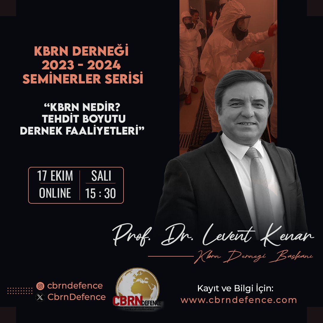 KBRN farkındalığının yükseltilmesi, bu tehlikenin bilincine yönelik algıyı arttırmak maksadıyla kurulan Derneğimizin 2023-2024 Seminerler serisinin ilki 17 Ekim 2023 tarihinde (15.30) online olarak  Dernek Başkanımız Sn. Prof. Dr. Levent KENAR tarafından gerçekleştirilecektir.