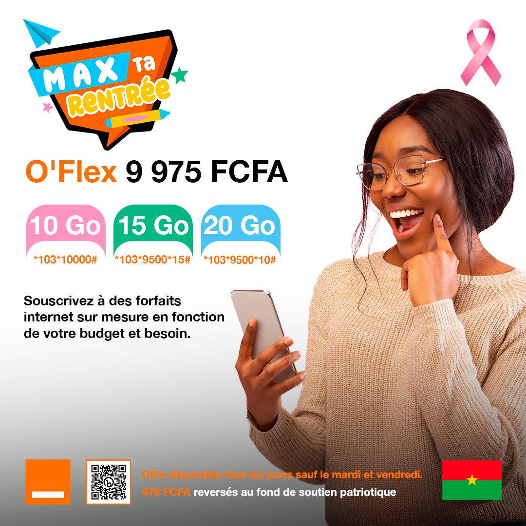OrangeBurkina's tweet photo. #MaxTaData avec ๐'๐๐ฅ๐๐ฑ
Profitez de forfaits internet conรงus sur mesure spรฉcialement pour vous. Avec ๐'๐๐ฅ๐๐ฑ, c'est selon vos besoins et votre budget๐.
Souscription est possible sur lโapplication Orange et moi.
Lien de tรฉlรฉchargement : https://t.co/fiY8Rpocc8
#OFlex https://t.co/kH9Yy0vI9x