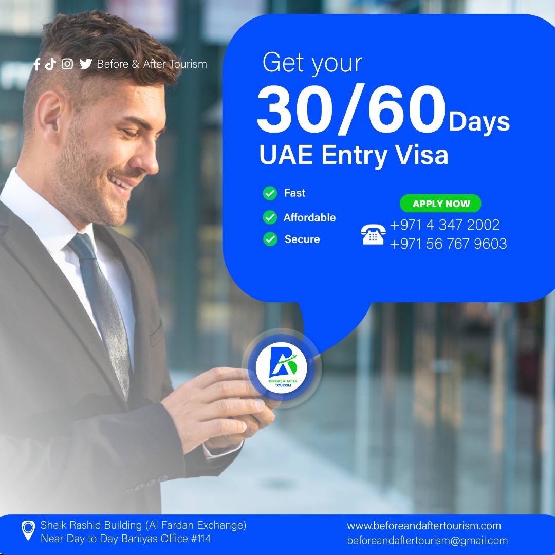 B4andaftertours's tweet photo. Enter UAE/Dubai  with ease with the 60 days Entry Visa  

For more information;
Call: +971 434 7 2002
WhatsApp: +971 52 724 8663

#besttourandtravelagency #dubaivisa #airtickets #dummytickets https://t.co/NNJCakFrlE