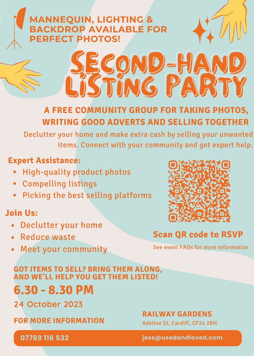 🎉Exciting news! <a href="/usedandloved/">UsedAndLoved</a> are hosting a second hand listing party at Railway Gardens this month!

Join Jess on Tuesday 24th October 6.30-8.30pm to declutter your home, get your unwanted items online to sell and make some extra cash! 

👉 buff.ly/3EZPEdl