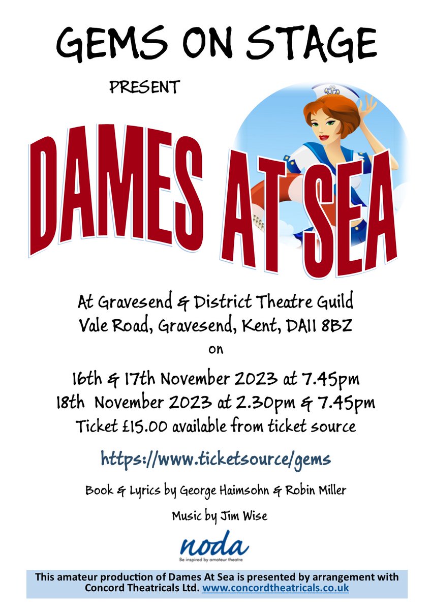 GravesEntMscSoc's tweet photo. Don't forget to buy your tickets for this fabulous, fun musical! #musical #gemsonstage #damesatsea #gravesend #Dartford #gravesenddistricttheatreguild https://t.co/1odXVdukNO