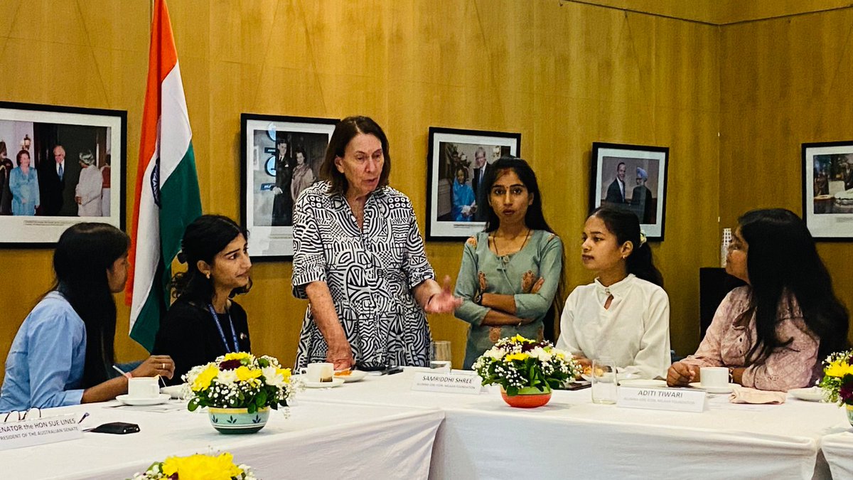 SupportMilaan's tweet photo. Celebrating #IDGC2023 with a roundtable at @AusHCIndia featuring Hon. Senator Sue Lines, President of the Australian Senate, &amp; 5 inspiring #GirlIconAlumni from #UP. We had the chance to highlight the #impact of our #GirlIconProgram, paving the way for #equality &amp; #empowerment. https://t.co/3uOdqSC2N8