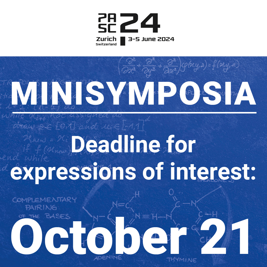 📅 The Deadline for Minisymposia expressions of interest is approaching fast! Do not forget to submit by October 21. 👉 Visit pasc24.pasc-conference.org/submission/gui… to review the Guidelines #pasc24 #conference #eth #hönggerberg #minisymposia