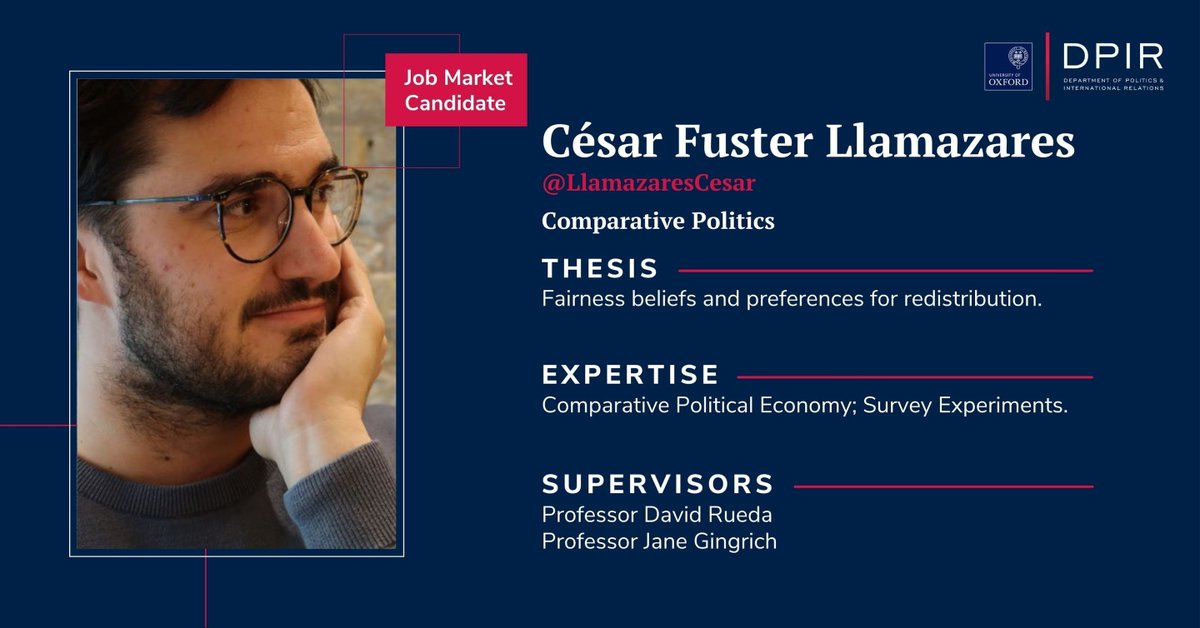 In his thesis, <a href="/LlamazaresCesar/">César Fuster Llamazares</a> uncovers individuals’ attitudes towards policies that aim to reduce #economicinequality. Alongside this, he also explores how individuals justify #marketinequality in the first place.

Learn more 👉  buff.ly/3Fea1n6

#jobmarketcandidate